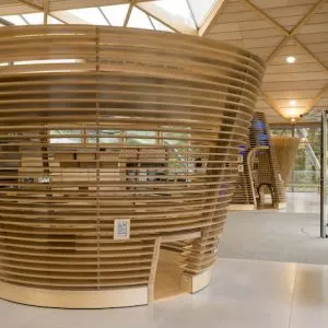 The Visitor experience designed by Jason Bruges Studio in the lobby of The Living Planet Centre which allows WWF-UK to welcome visitors of all ages into the eco building to witness the WWF experience and gain an insight into the work of WWF in the natural world. The four experience zones cover the four key areas of WWF's work, wildlife, oceans, rivers, forests. 
© Stonehouse Photographic / WWF-UK