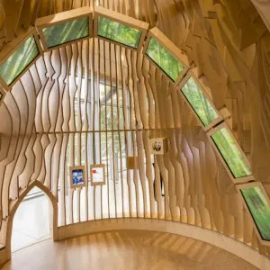 The Forest Zone of The Visitor experience designed by Jason Bruges Studio in the lobby of The Living Planet Centre which allows WWF-UK to welcome visitors of all ages into the eco building to witness the WWF experience and gain an insight into the work of WWF in the natural world. The four experience zones cover the four key areas of WWF's work, wildlife, oceans, rivers, forests. 
© Stonehouse Photographic / WWF-UK