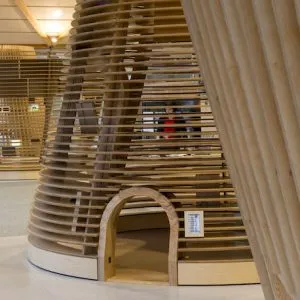 The Visitor experience designed by Jason Bruges Studio in the lobby of The Living Planet Centre which allows WWF-UK to welcome visitors of all ages into the eco building to witness the WWF experience and gain an insight into the work of WWF in the natural world. The four experience zones cover the four key areas of WWF's work, wildlife, oceans, rivers, forests. 
© Stonehouse Photographic / WWF-UK